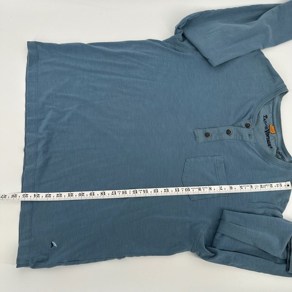 Tailor Vintage Mens Long Sleeve Henley Shirt Pocket Cotton Blend‎ Teal Blue L - Picture 6 of 6